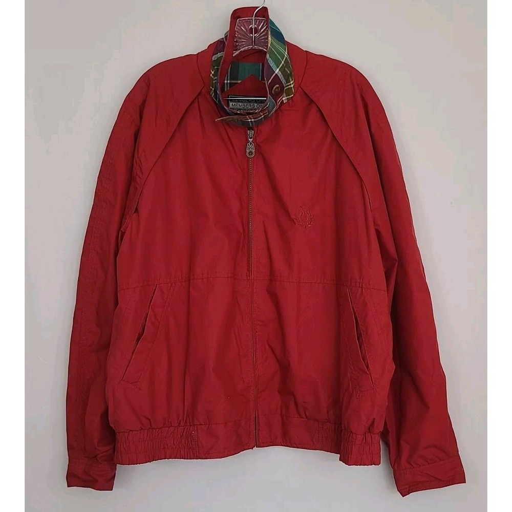 VTG Members Only Jacket Mens 44 Red Full Zip Windbreaker 90s Y2K Bomber Monogram